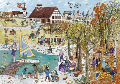 Quelle: Das Wimmelbuch vom Abschiednehmen von Sophia Bartenstein & Andrea Peter, © Verlag vatter&vatter AG, Bern, 2024
